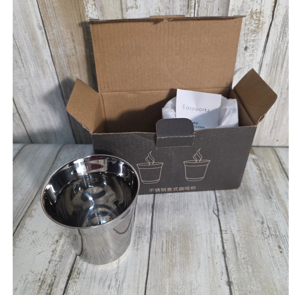 Easyworkz Stainless Steel Espresso Cup Set 2pc 5oz Double Wall EZ-MG100B Silver - Picture 3 of 8